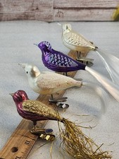 4 Vintage Mercury Glass Bird Clip On Christmas Tree Ornament Handpainted 4” Long picture