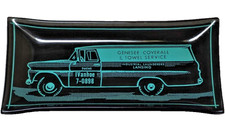 Vintage Black Turquoise 1960s Chevrolet Panel Truck Company Branded Glass Tray picture