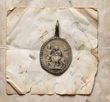 Antique 16th-17th C Bronze Medal Holy Family Flight into Egypt Donkey Pendant picture