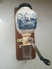 Vintage Dutch Delft Style Blue Wall Mount Coffee Grinder Windmill Ceramic picture