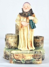 MAJOLICA MONK FRIAR MATCH HOLDER MATCH STRIKER ASHTRAY CIGARETTE HOLDER-7 1/2