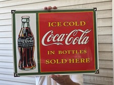 VINTAGE ICE COLD COCA COLA PORCELAIN SIGN SODA BEVERAGE SERVICE STATION 16