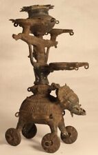 19thc Orissa lost wax oil lamp figure of an Elephant and Rider picture