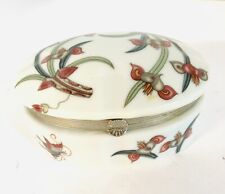 Vintage Neiman Marcus Floral Bird Trinket Box Porcelain and Metal Made in Japan picture