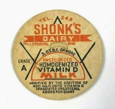 Shonk's Dairy Millersburg Ohio OH Grade A Vitamin D Vintage Milk Bottle Cap picture