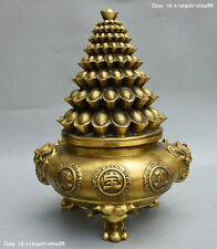 14 Chinese Pure Copper Brass Elephant Statue Treasure Bowl Incense Burner Censer picture