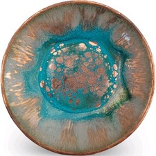 Vintage Enamel on Copper Trinket Dish Turquoise Teal Blue Mid Century Modern picture