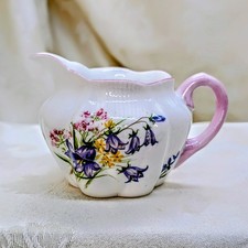 Vintage Shelley Bramble Dainty Creamer Blue Trim Pink Floral Bone ChinaRARE  picture