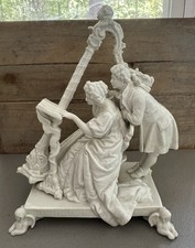 Antique Höchst Bisque Porcelain Figurine Group Courtship Music Scene Harp Mark picture