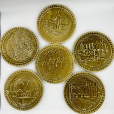 Vintage Gien France Châteaux Loire Plates Set of 6 - Rare Green Wine Edition picture