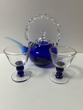 Vintage Showa Retro Glass Pitcher & Cup Set - 2 Cups Pre-Owned picture