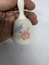 Vintage Porcelain Floral Hand Bell Pink Blue Flowers Ceramic Table Bell picture