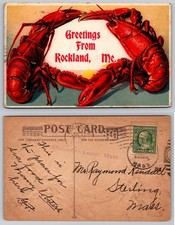 Vintage 1918 Postcard Rockland ME Lobsters Greetings Maine Postmarked picture