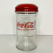 VINTAGE 1992 COCA-COLA GLASS SUGAR SHAKER WITH RED METAL LID  picture