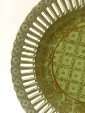 Green Round Plate Reticulated 9.5” Ceramic Gold Cross Pattern picture