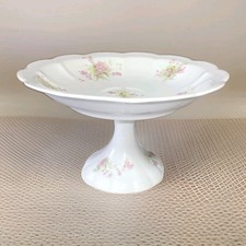 1900s Antique Bassett Limoges Pink Pedestal Vanity, Fruit Compote Dish Romantic picture