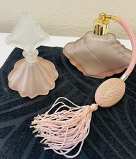 Perfume Soft Pink Frosted Glass Atomizers & Dauber Vtg Style Art Deco Look P picture