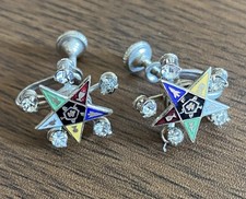 Vintage Women’s Order of the Eastern Star Rhinestone Screw Back Earrings Masonic picture