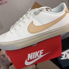 Nike Court Legacy White Sneakers, Beige Swoosh, Size US 9 picture