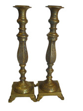 2 Vtg  Midcentury Large Heavy Brass Candle Holder 17” Tall Brass Candlestick picture