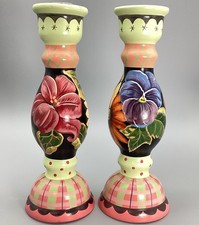 Tracy Porter VNTG Wood Candleholders Hand painted Stonehouse Farm Set Of Two 199 picture