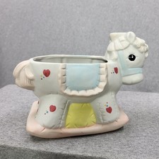 Vintage Ceramic Rocking Horse Planter Pastel Nursery Baby Decor 7.5