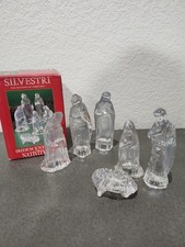 Vintage Silvestri Iridescent Glass Christmas Nativity Set in Original Box NEW picture