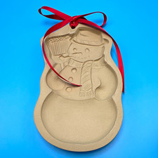 Vintage 1989 Brown Bag Cookie Art Snowman Christmas Stoneware Cookie Mold picture