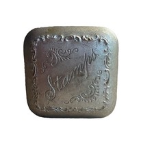 Antique Silver-Plated Brass Stamp Box Victorian Ornate Decorative Pocket Case picture