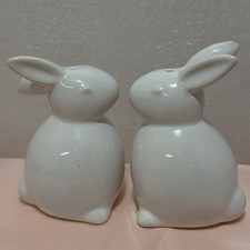 Easter White Ceramic Bunny Rabbit Salt and Pepper Shakers 6216g picture