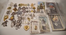 Vintage Catholic Medal Lot - 15 Necklaces, 30 Loose Medals, 5 NOS Prayer Cards picture