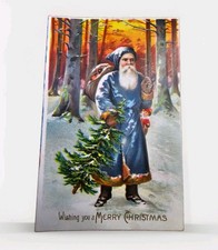 Antique Blue Santa Claus Christmas Postcard Germany Unused 1900s  picture