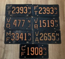 Lot Of 7 Vintage Original 1957 1958 New Jersey NJ Black Orange License Plates picture