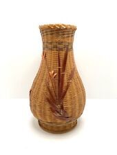 Vintage Hand Woven Bamboo Wrapped Porcelain Vase picture