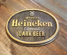Vintage Heineken Beer Sign Special Dark Embossed Faux Wood Plaque Hanger 13x10 picture