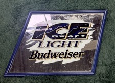 Vtg BUD ICE Draft Beer Budweiser USA Slanted Mirror Sign Anheuser Busch 22x25 picture