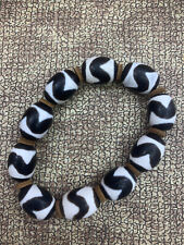Excellent Pure Tibetan Old Natural Agate Dzi *Tiger Tooth* Beads Bracelet  picture