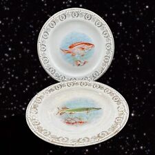 Antique Vitreous Edwin M Knowles Fish Plate Set 2 Hand Painted Plate Dish 9”W picture