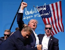 DONALD TRUMP SIGNED PHOTO ASSASINATION KEEP FIGHTING 8.5X11 RERPINT picture