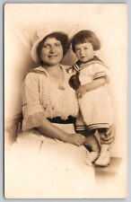 PIcture Portrait Mother and Child with Sailor Uniform RPPC Real Photo Postcard picture