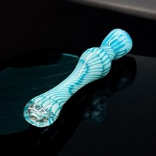 Turquoise Swirl Hand-Blown Glass Chillum Pipe – 3.5”–3.8” | Made in USA | 1 Item picture