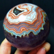 RARE 424.7G Natural Polished Banded Agate Amethyst Symbiosis Agate Ball ACa1042 picture