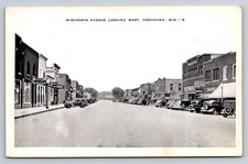 Wisconsin Ave Tomahawk WI Vintage Postcard 1930s E.C. Kropp Street View Cars picture