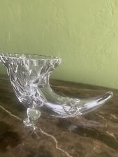 Vintage Cut Crystal Cornucopia Horn Footed Vase , Etched Hobnails picture
