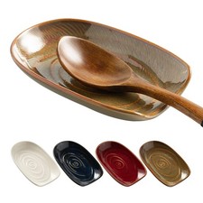 QNMUSUNC Ceramic Spoon Rest for Stove Top, Holder 5.1*3.3*0.9 in, Brown picture
