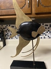 Rosenthal Netter Fish Sea Figurines Black Fish Brass & Wood Vintage MCM picture