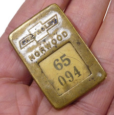 Vintage 1940s Norwood Chevrolet Employee Badge 65.094 Brass Pin picture