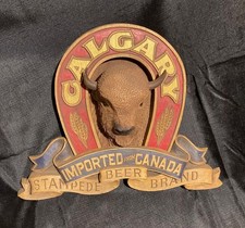 Vintage Calgary Imported Canadian Beer Sign Stampede Brand 3D Bison Buffalo Head picture