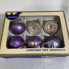 Vintage 1960’s Lanissa Round Purple Colored Christmas Tree Ornaments Lot Of 6 picture