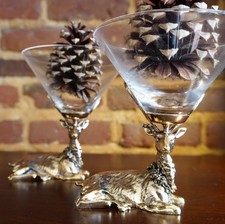 2 X Deer Antler Cocktail Martini Glass Brass Hunting Gold Stag Reindeer Party picture